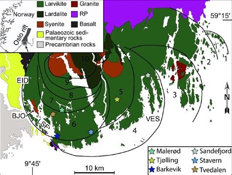 Vardø at 31° 10' 07 east of greenwich lies further east than st. Simplified geological map of the Larvik Plutonic Complex ...