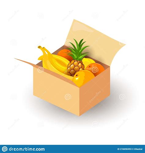 Fresh Fruits On Cardboard Box Stock Vector Illustration Of Tropical