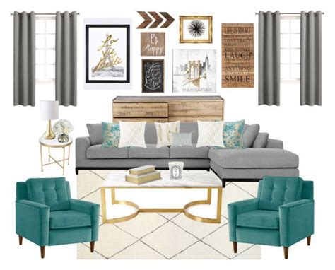 Grey Turquoise And Gold Living Room By