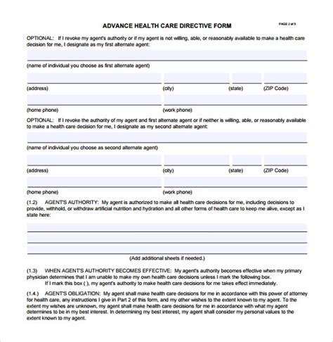 10 Advance Directive Forms Samples Examples And Format Sample Templates