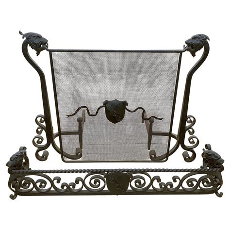 Hand Wrought Victorian Fireplace Set Screen Fender Andirons For Sale At 1stdibs