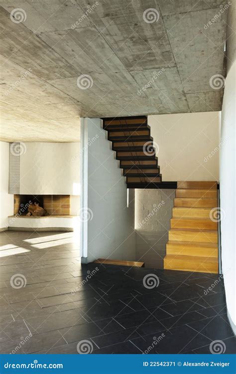 Room Fireplace And Wooden Staircase Stock Image Image Of Wall