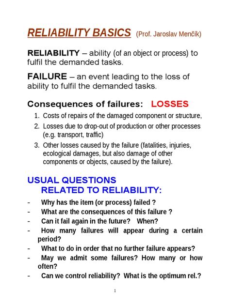 Reliability Basics Failure Consequences Of Failures Pdf