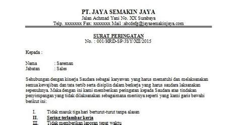 Pt bersih bersinar ruko permata permai kav. Contoh Surat Peringatan Kerja Selama Ini - Askarmi