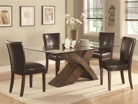 nessa deep brown wood  glass dining table set steal  sofa