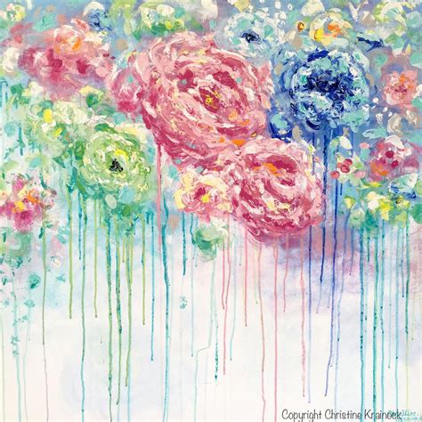 Check spelling or type a new query. ORIGINAL Art Abstract Flower Painting LARGE Canvas Blue ...