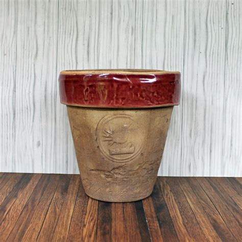 Vintage Rowe Pottery Works Stoneware Planter Flower Pot Tan White With