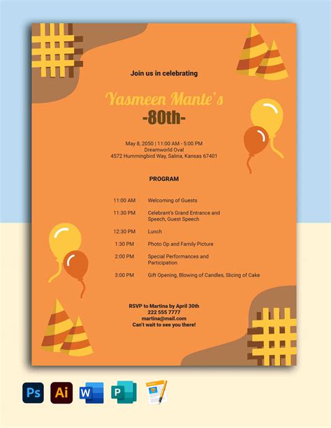 80th Birthdays Party Program Template Download In Word Illustrator