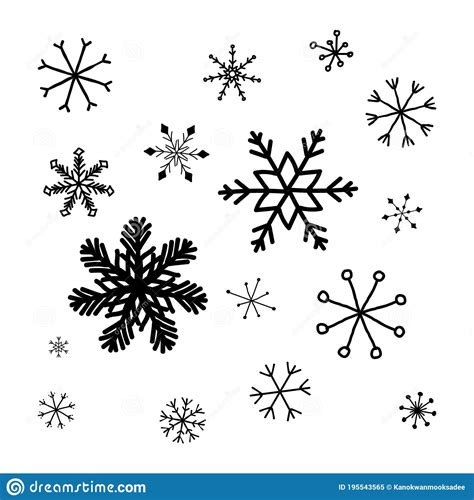 Snowflake Black Doodle Icons Design Ice Crystal Drawing The Hand