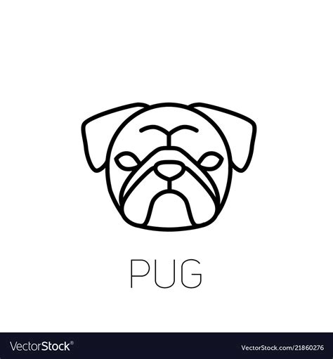 Pug Linear Face Icon Isolated Outline Dog Head Vector Image