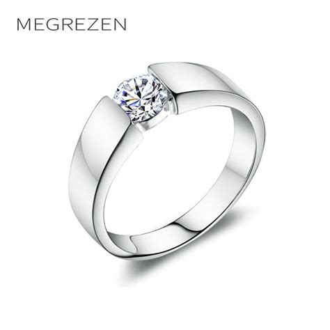 MEGREZEN Male Wedding Rings Party Jewelry Wholesale Zirconia Engagement Silver Rings Mechanic Wedding Band Ring For 