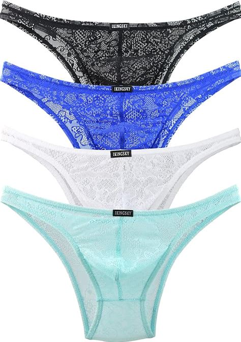 Ikingsky Mens Sexy Brazilian Underwear Lace Pouch Bikini Under Panties