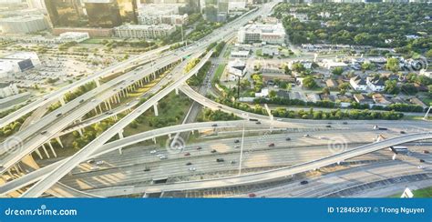 Panoramic Top View Elevated Highway Stack Interchange And Houston