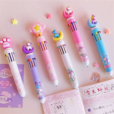 10 Colors Unicorn Pens Black Ballpoint Pen For School Office Supply