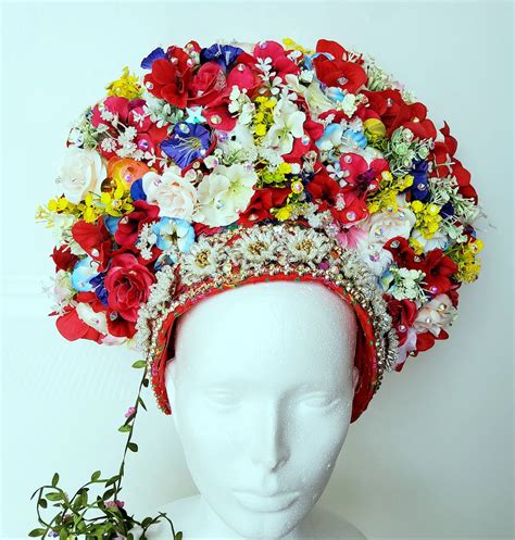 slavic flower crown kokoshnik folk headdress czech etsy