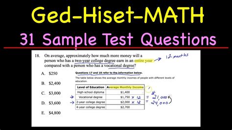 Ged And Hiset Math Sample Test Questions Youtube