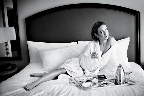 Brie Larson Actress Women Barefoot Looking Away In Bed Monochrome Robes 2900x1933
