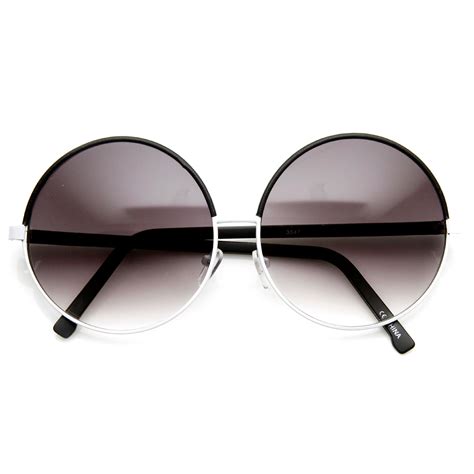 Womens Oversized Two Tone Glam Metal Circle Round Sunglasses Ebay