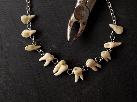 Human Teeth Necklace Goth Halloween Taxidermy Art Tooth Fairy