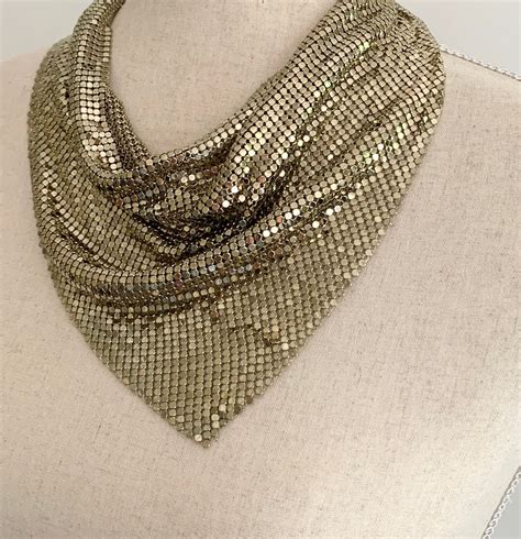 Gold Chain Mail Necklace Scarf Bib Necklace Vintage 80s Heavy Solid