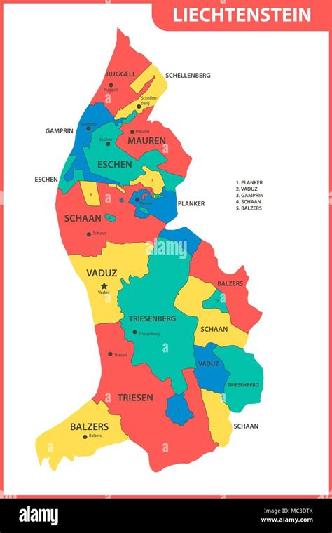 La Mappa Dettagliata Del Liechtenstein Con Le Regioni O Gli Stati E Le