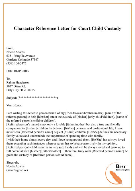 Character Reference Letter Sample For Custody At All3