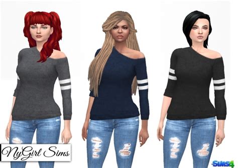 Off Shoulder Wool Sweater With Arm Stripe At Nygirl Sims Sims 4 Updates