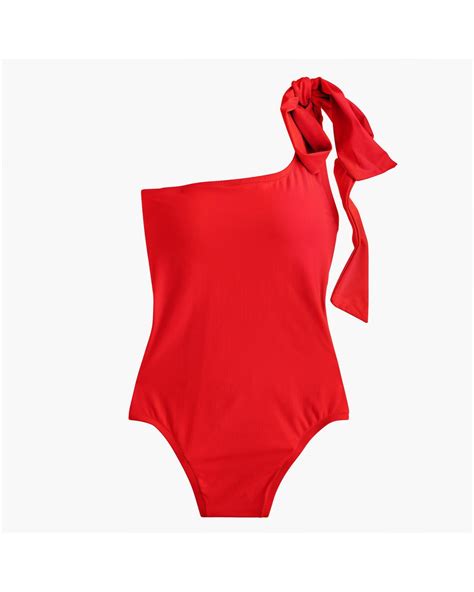 Jcrew Bow Tie One Shoulder One Piece Swimsuit In Red Lyst