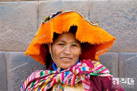 Smiling Woman With Headscarf And Sling Quechua Indian Portrait Cusco
