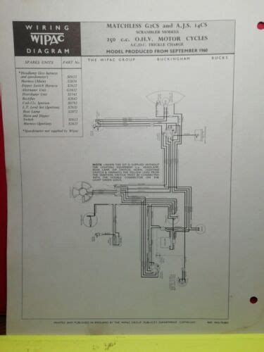 Matchless G2cs And Ajs 14cs 1958 Electrical Wiring Diagram Parts List