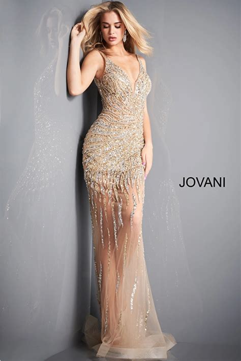 Jovani 02504 Gold Silver Sheer Beaded Prom Dress