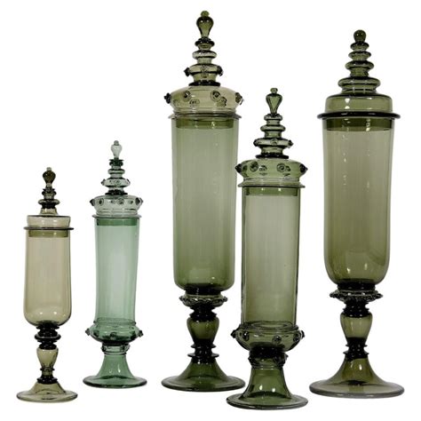 set of 5 early 20th century green glass apothecary jars by j l lobmeyr for sale at 1stdibs