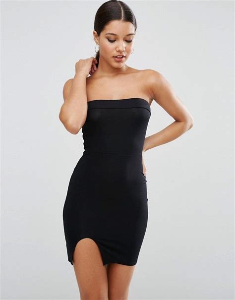 Asos Strapless Mini Bodycon With Curved Splits Bodycon Dress Bodycon Mini Dress Bodycon