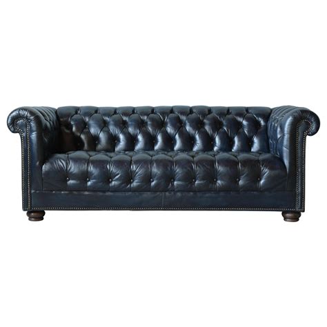 Vintage Blue Leather Chesterfield Sofa At 1stdibs Navy Leather