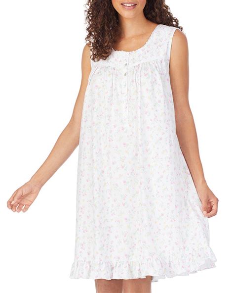 Eileen West Floral Print Cotton Jersey Short Nightgown In White Lyst