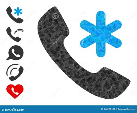 Vector Lowpoly Cold Call Icon And Additional Icons Stock Illustration