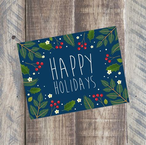 Happy Holidays Card Merry Christmas Card Printable Pdf Etsy