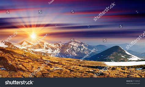 Majestic Sunset Mountains Landscape Hdr Image Stock Photo 71169925