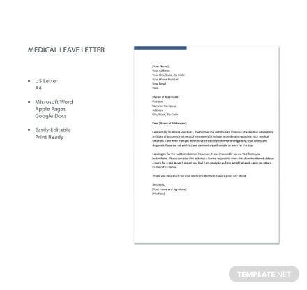 Another good practice for cover letters is to include specific examples of your professional as you read the sample cover letters, take note of how they contain specific examples of the your conclusion is your last chance to express your enthusiasm for a position and leave a lasting impression. Medical Leave Letter from Doctor Template: Download 700+ Letters in Word, Pages, Google Docs ...