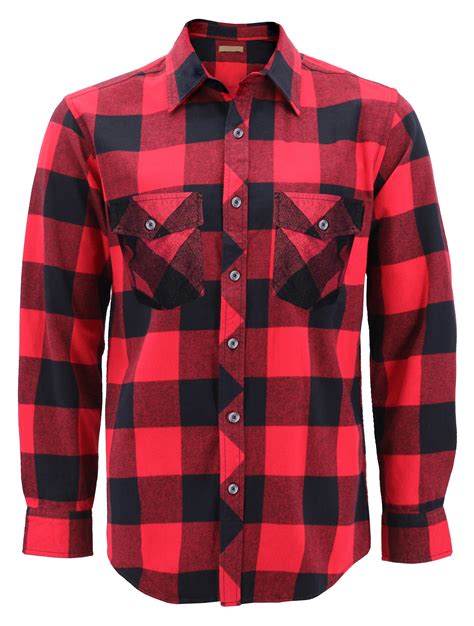 Men’s Premium Cotton Button Up Long Sleeve Plaid Comfortable Flannel Shirt 3 Red Black S