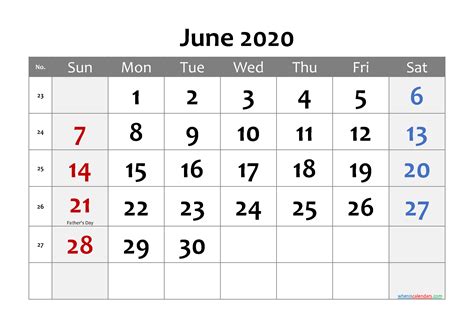 Editable June 2020 Calendar Template Nocd20m18
