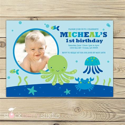 Blue Sea Printable Photo Birthday Party Invitation party 5x7 invitation