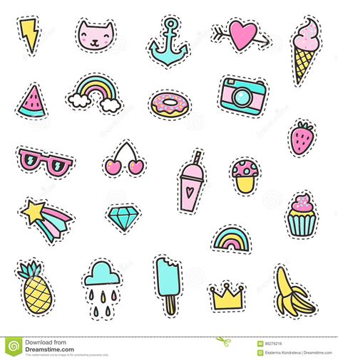 Set Of Cute Pins Stickers Objects Stock Vector Illustration Of