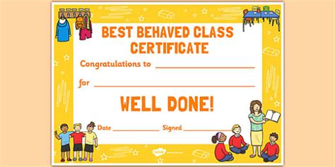 👉 Best Behaved Class Reward Certificate Teacher Made