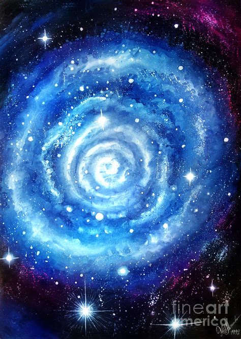 Big Blue Galaxy Nebula Non Standard Shape Painting By Sofia Metal Queen