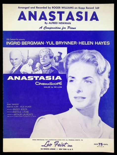 1956 ANASTASIA W Ingrid Bergman Yul Brynner Movie Theme Song Sheet