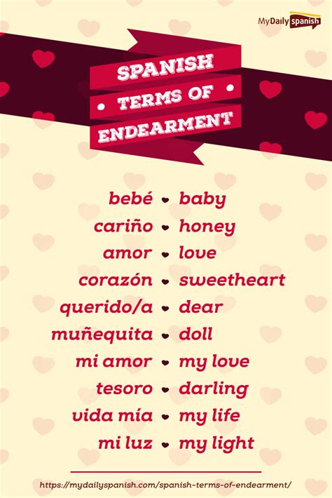 80 Spanish Terms Of Endearment To Call Your Loved Ones [ Pdf] Spanish Words For Beginners