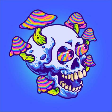 Premium Vector Magic Mushroom And Skull Illustration Psychedelic