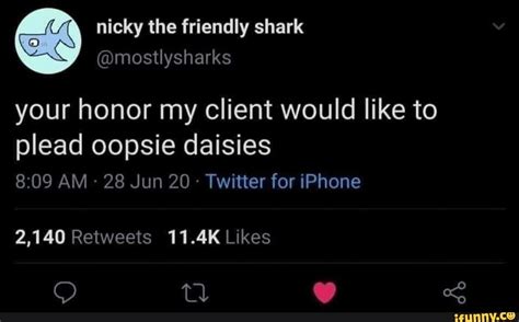 your honor my client would like to plead oopsie daisies am 28 jun 20 twitter for iphone ty