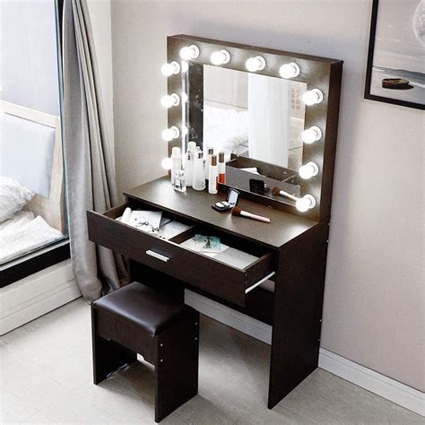 Xnklh Vanity Mirror With Lights And Table Set Bench With